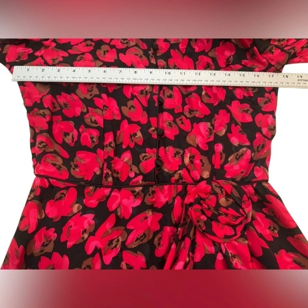 Maggy London Vintage 80s Floral Print Silk Dress 8